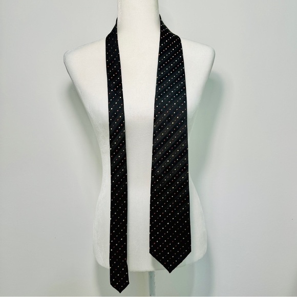 Charvet Tie - Black, w/ Cream & Rust/Burnt Orange Dots 100% Silk Made in France - Picture 2 of 5